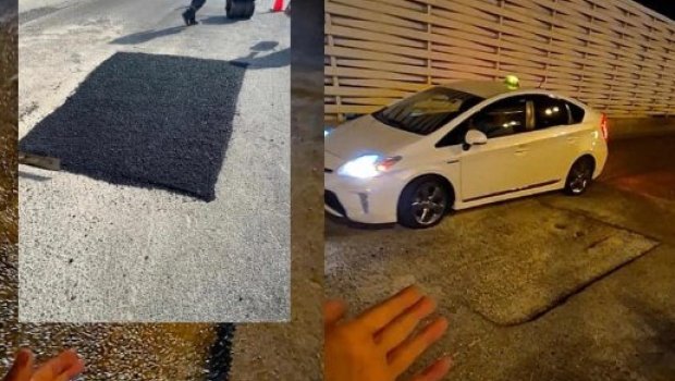 Sürücülərin həyatına risk yaradan çuxura çarə tapıldı - FOTO/VİDEO