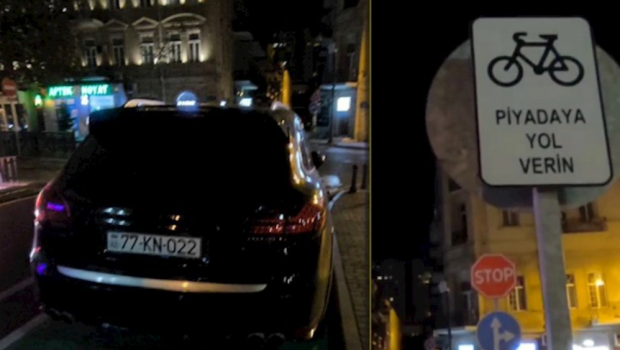 Bakıda daha bir sürücü avtomobilini velosiped yolunda park etdi &ndash; VİDEO