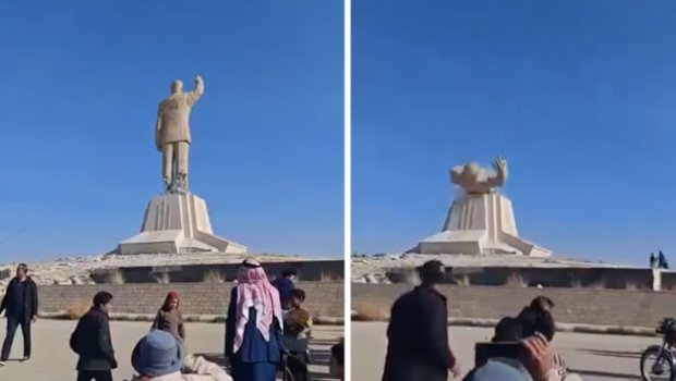 Hafiz Əsədin daha bir heykəli sökülərək zibilliyə atıldı - VİDEO