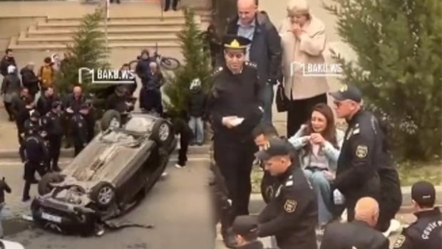 Bakıda xanım sürücü maşını aşırdı &ndash; VİDEO