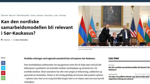 Norveçin “Geopolitika” nəşrində Vaşinqtonda imzalanan saziş haqqında məqalə dərc olunub