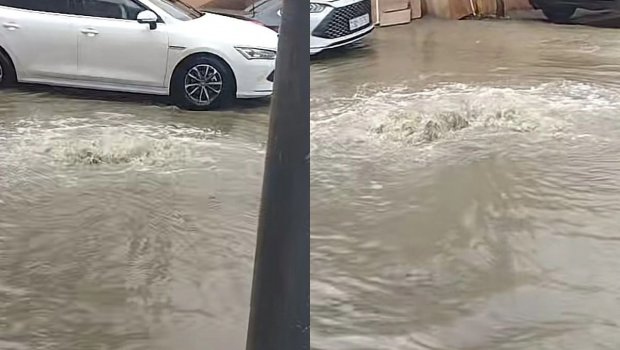Xırdalanda küçələri su basdı - FOTO