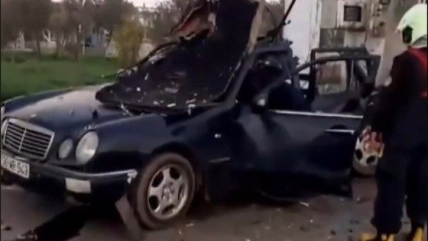 Bakıda "Mercedes"in partladığı yerdən görüntülər - VİDEO