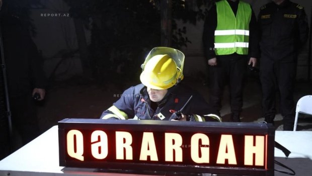 Yasamalda yanan binanın qarşısında qərargah yaradıldı - FOTO