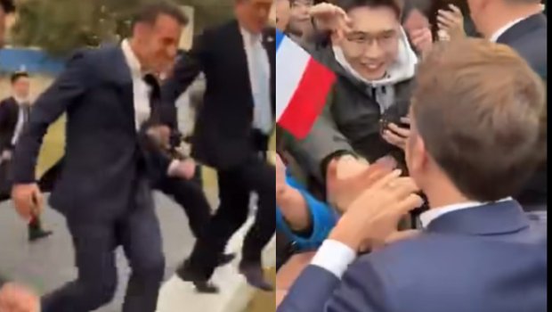 Makron tələbələrlə görüşə qaça-qaça getdi - VİDEO