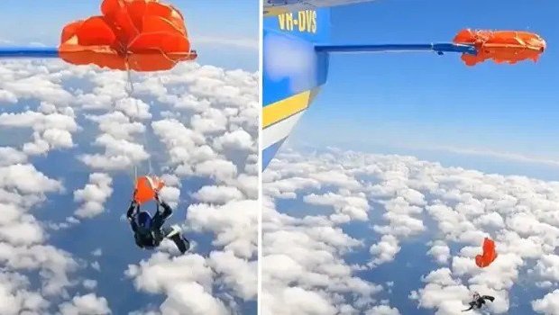 Paraşütü təyyarənin qanadına ilişdi, belə xilas oldu &ndash; VİDEO