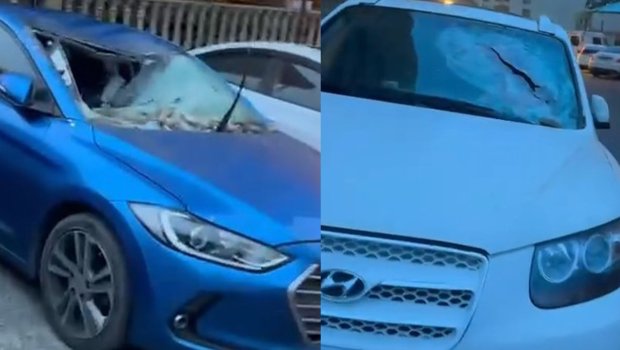 Bakıda binanın fasadı uçaraq maşınları zədələdi &ndash; VİDEO