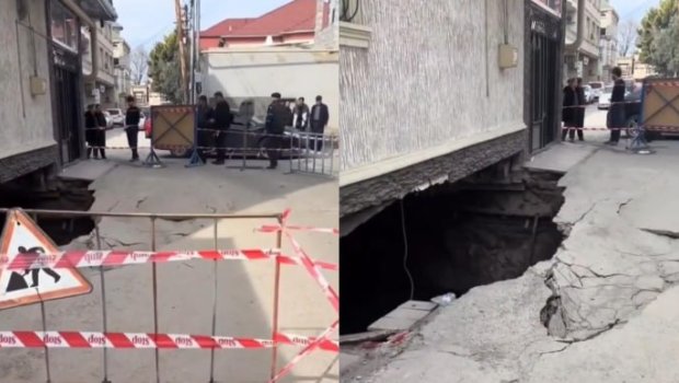 Kanalizasiya xəttinin üstündə tikilən ev magistral su borusunu partladıb - VİDEO