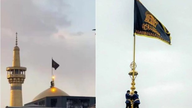 Məşhəddə Əli Xameneinin öldürülməsindən sonra qara matəm bayrağı qaldırıldı - VİDEO