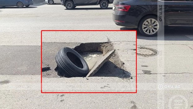 Bakının mərkəzində yeni təmir olunan yol ÇÖKDÜ &ndash; VİDEO