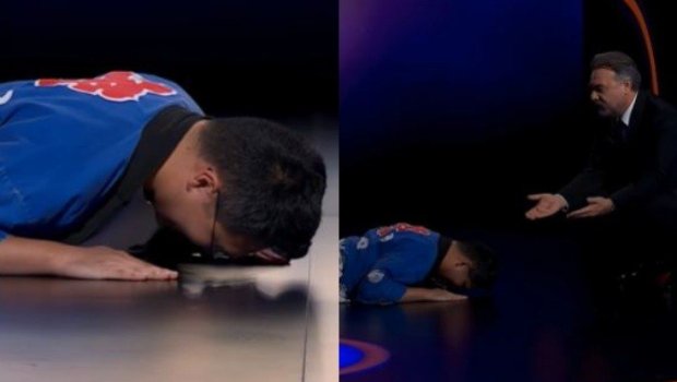 Oktay Kaynarcanın qarşısında yerə uzandı - Video