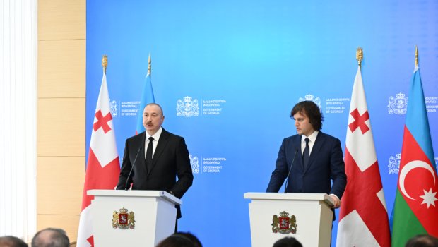 İlham Əliyev və İrakli Kobaxidze mətbuata bəyanatlarla çıxış ediblər - FOTO/VİDEO