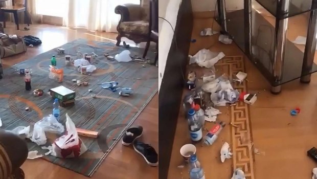 Ərəblər Bakıda evi zibilliyə döndərdi - Biabırçı görüntülər - VİDEO