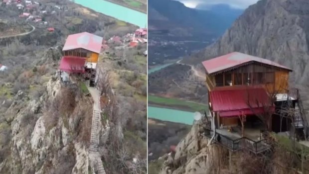 Təqaüdçü müəllim dağın zirvəsinə ev inşa etdi &ndash; Rayonun rəmzinə ÇEVRİLDİ &ndash; FOTO