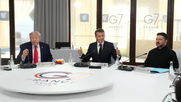 Zelenski G7 sammitində Tramp və Makronla mühüm görüş keçirdi - VİDEO