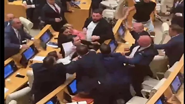 Gürcüstan parlamentinin iclasında DAVA: Deputatlar əlbəyaxa oldular - VİDEO