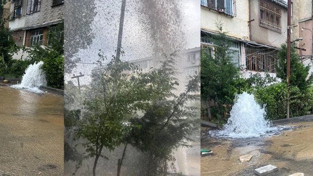 Bakıda boru partladı, küçəni su basdı - VİDEO