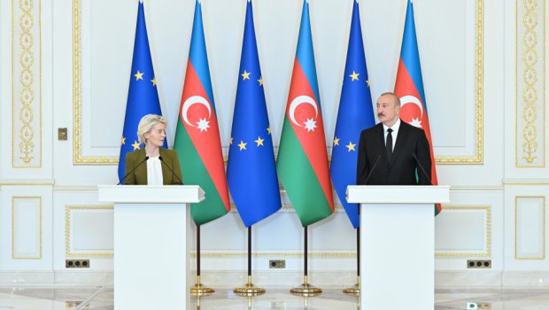İlham Əliyev və Ursula Fon der Lyayen mətbuata bəyanatlarla çıxış etdilər -FOTO/VİDEO
