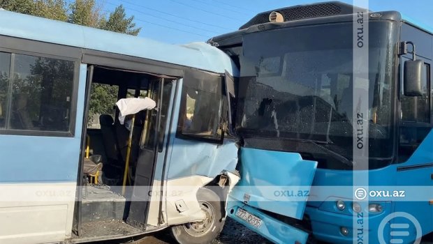 Bakıda iki avtobus TOQQUŞDU: Yaralılar var - Hadisə yerindən GÖRÜNTÜLƏR