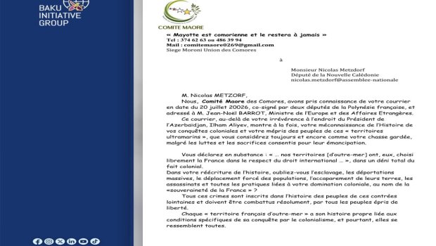 Qəmər Adaları Maore Komitəsi Azərbaycan əleyhinə iş aparan fransalı deputatlara məktub ünvanlayıb - FOTO
