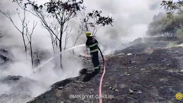 Bakıda təkər tullantıları yığılmış ərazidə yanğın söndürüldü &ndash; VİDEO