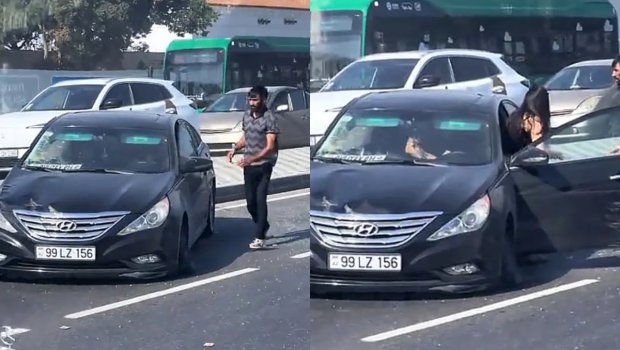 Bakıda qəza: "Hyundai" əks yola düşdü - VİDEO