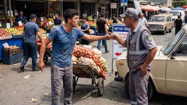 Şəmkir bazarında insident: Arabaçı &ldquo;parkovşik&rdquo;i döydü