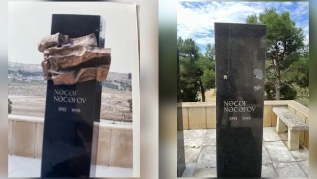 Mərhum jurnalistin məzarından bürünc barelyef oğurlandı